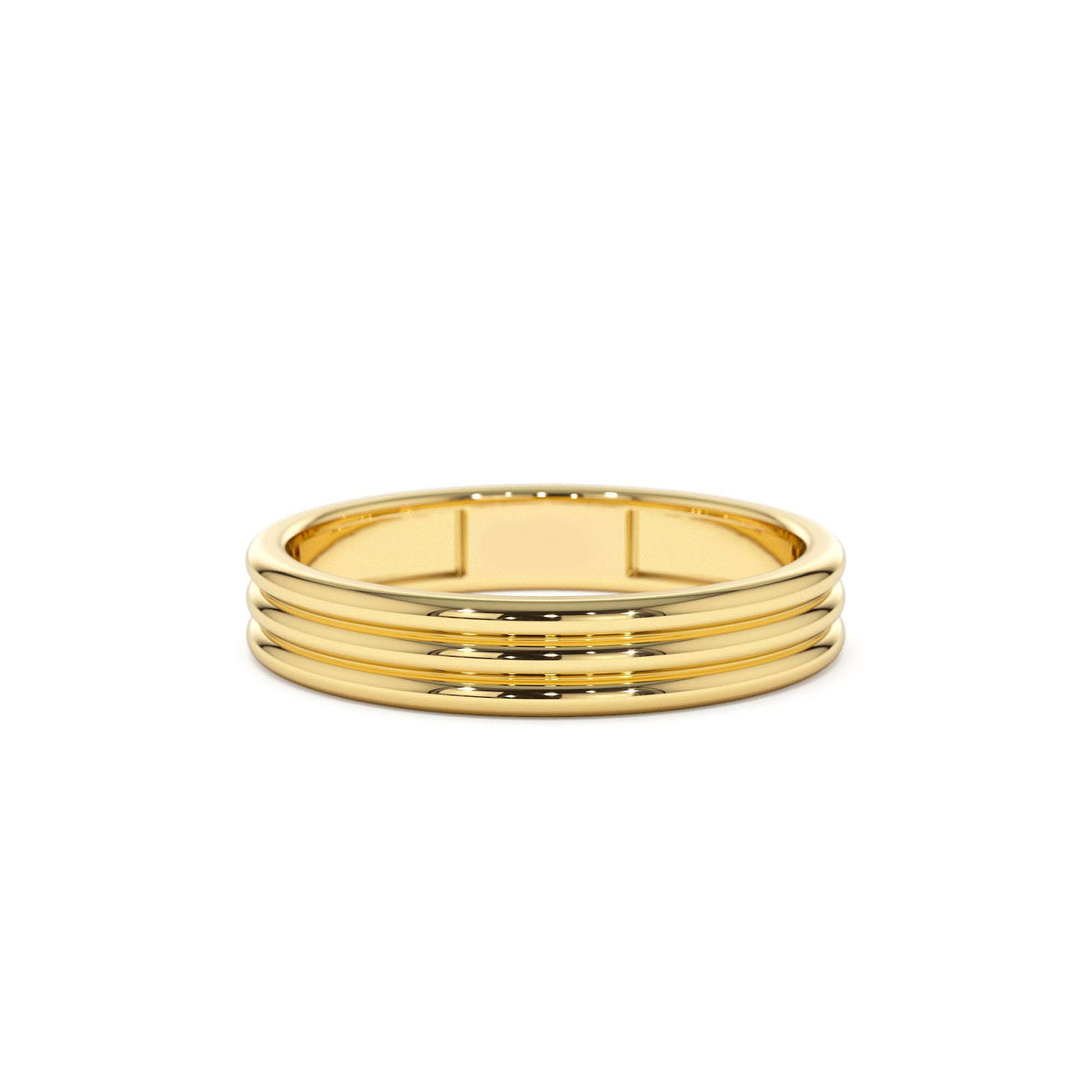 3.5MM Multi Lined Gold Wedding Ring in 14K Gold — view 1