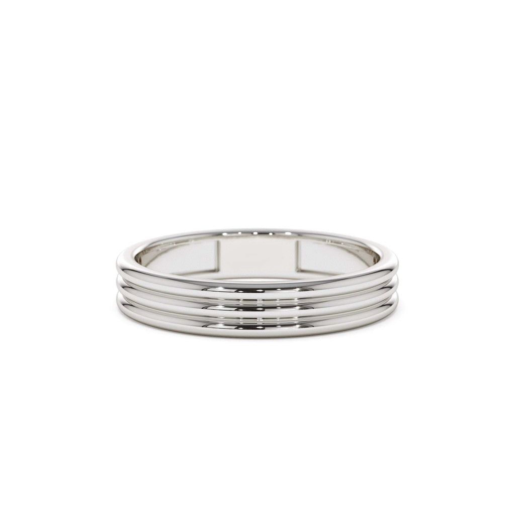 3.5MM Multi Lined Gold Wedding Ring in 14K Gold — view 4