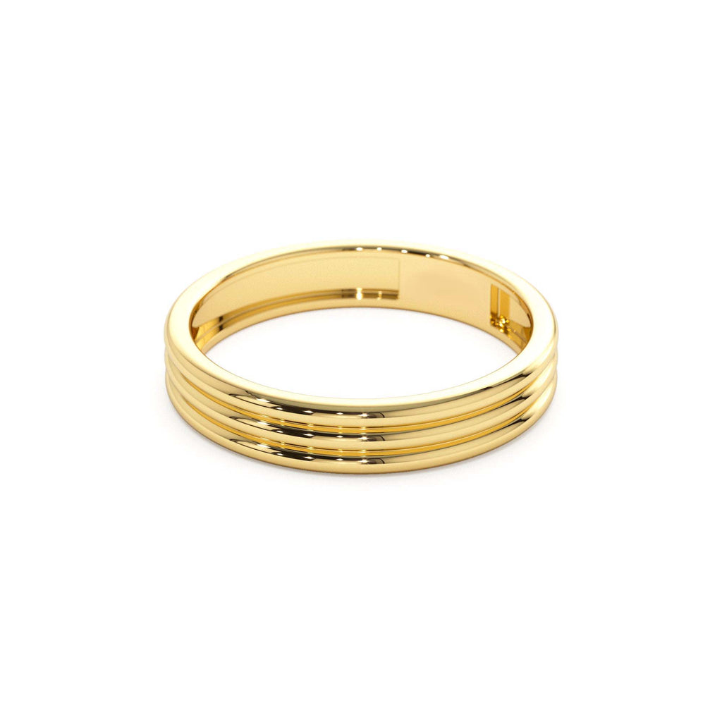 3.5MM Multi Lined Gold Wedding Ring in 14K Gold — view 2