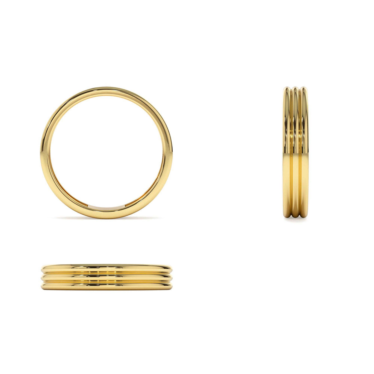 3.5MM Multi Lined Gold Wedding Ring in 14K Gold — view 3