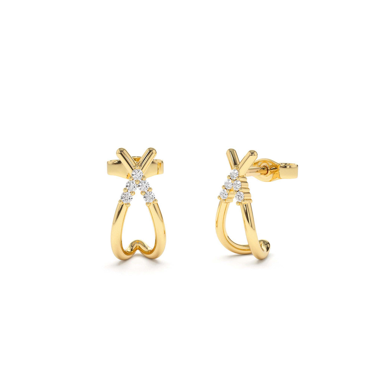 Criss Cross Half Hoop Diamond Stud in 14K Gold — view 1