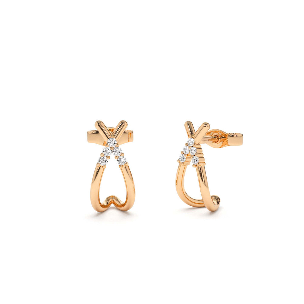 Criss Cross Half Hoop Diamond Stud in 14K Gold — view 4