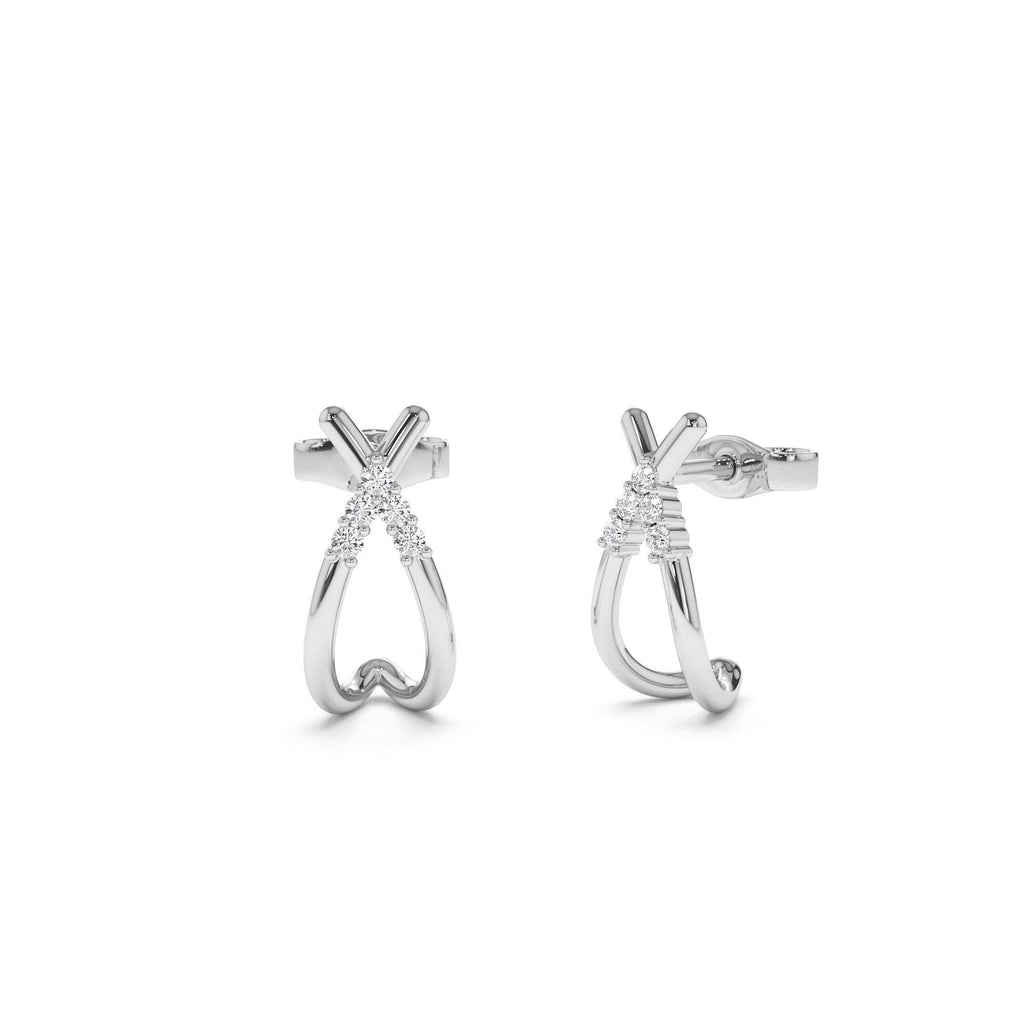 Criss Cross Half Hoop Diamond Stud in 14K Gold — view 3