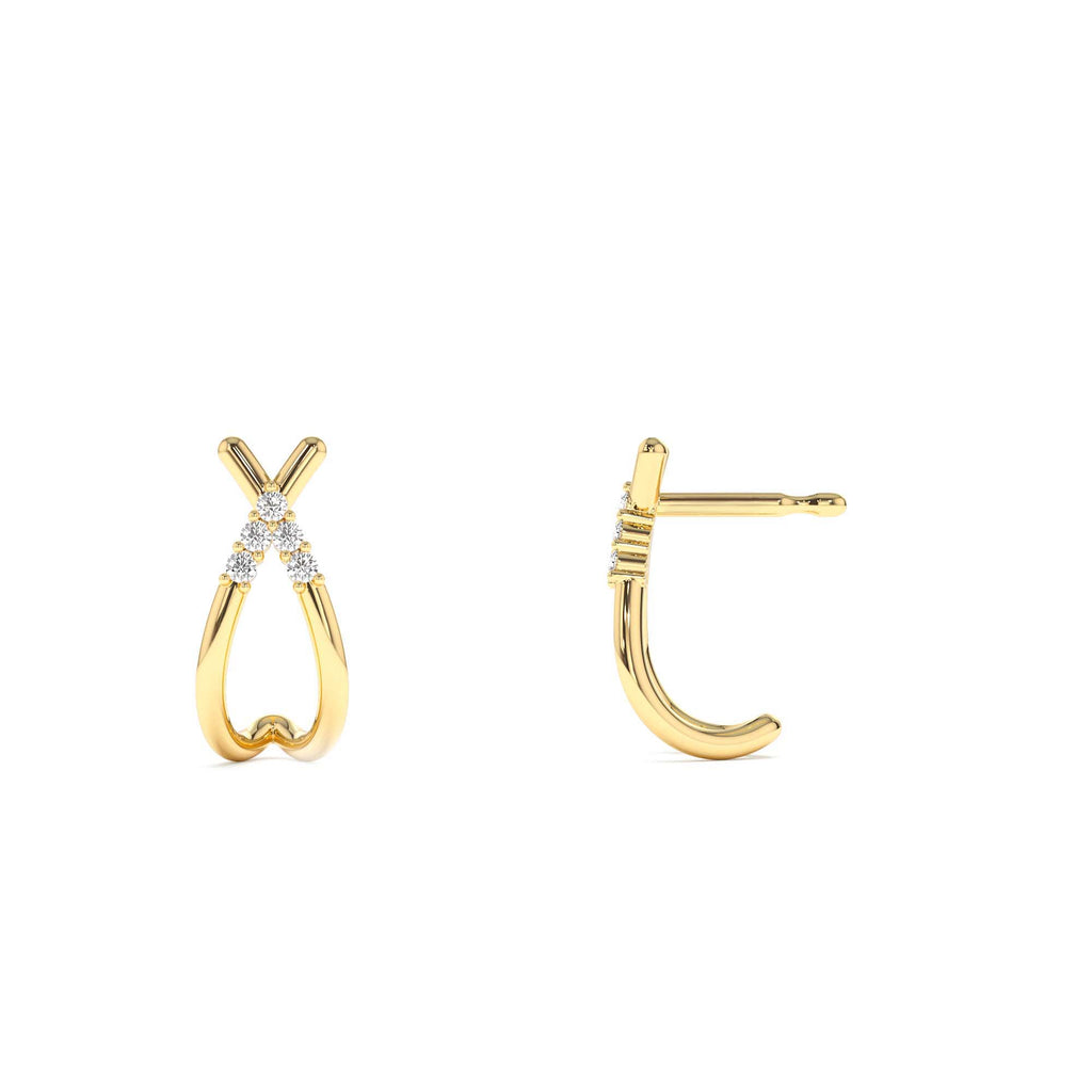 Criss Cross Half Hoop Diamond Stud in 14K Gold — view 2