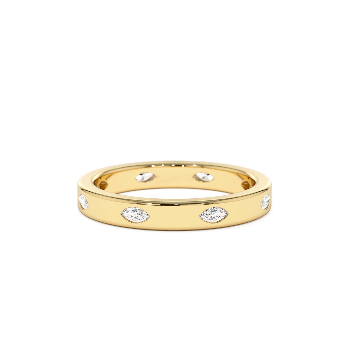 Marquise Shaped Full Eternity Flush Setting Diamond Band in 14K Gold — view 1