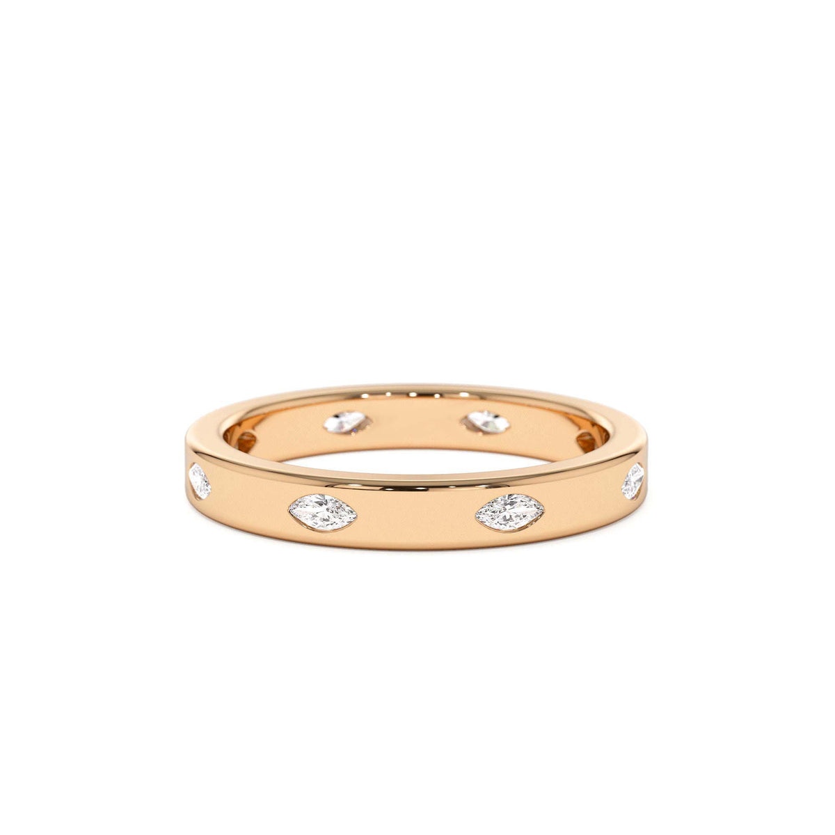 Marquise Shaped Full Eternity Flush Setting Diamond Band in 14K Gold — view 5