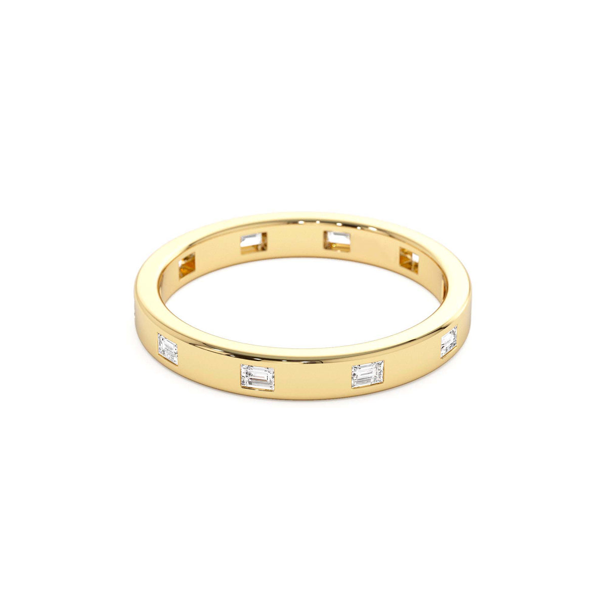 Full Eternity Flush Setting Baguette Diamond Band in 14K Gold — view 2