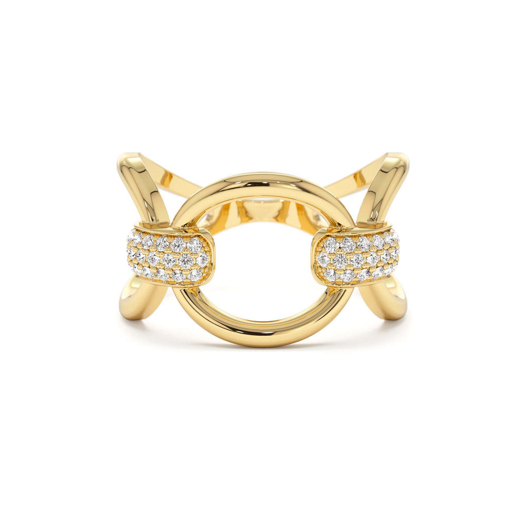 Unique Diamond Horsebit Pave Ring in 14K Gold — view 1