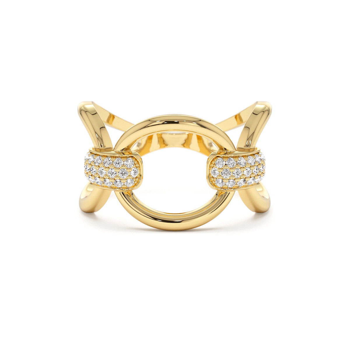 Unique Diamond Horsebit Pave Ring in 14K Gold — view 1
