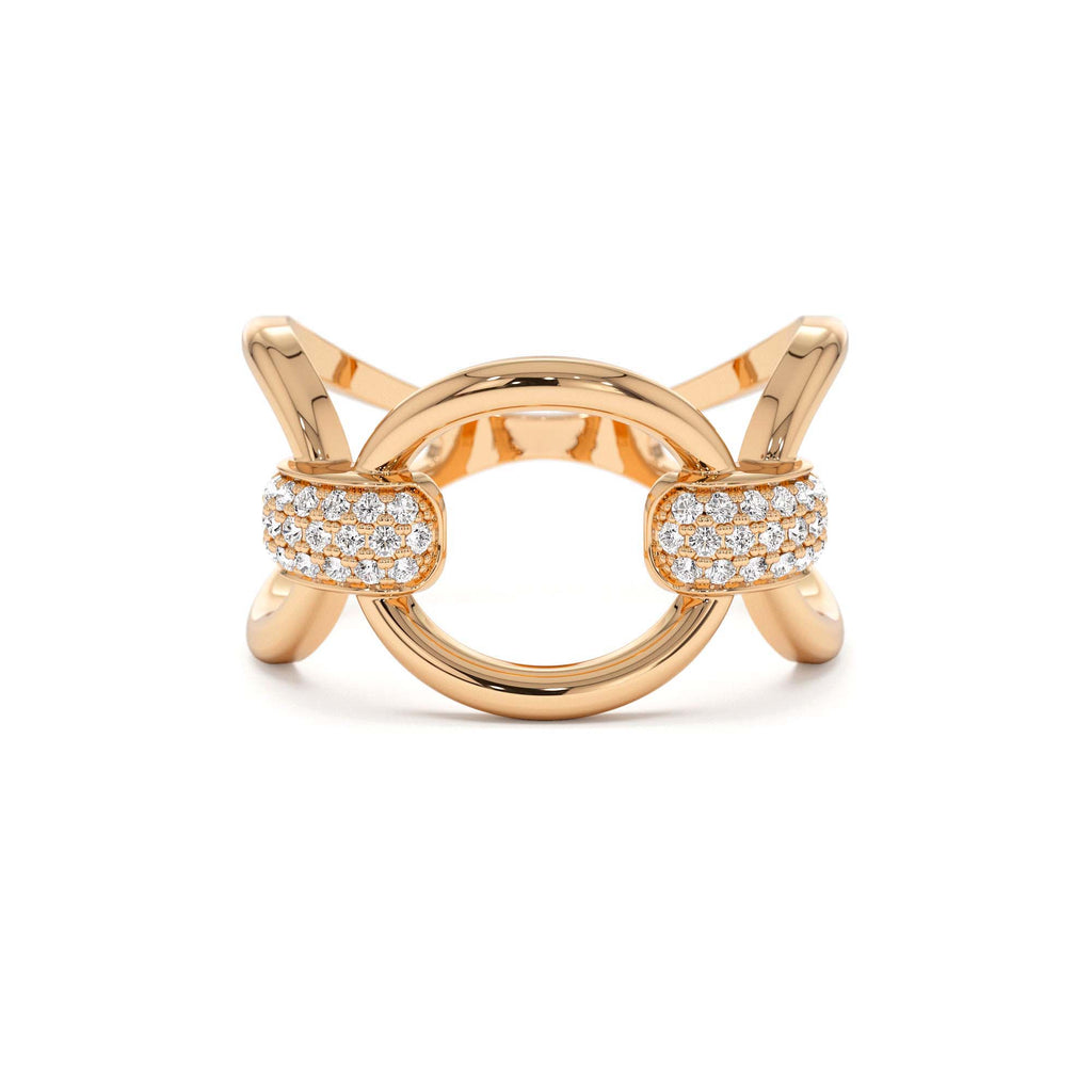 Unique Diamond Horsebit Pave Ring in 14K Gold — view 5