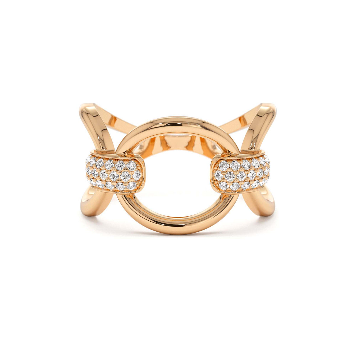 Unique Diamond Horsebit Pave Ring in 14K Gold — view 5