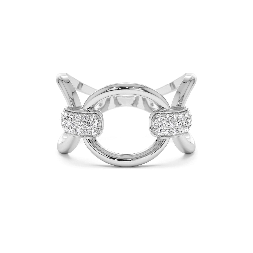 Unique Diamond Horsebit Pave Ring in 14K Gold — view 4