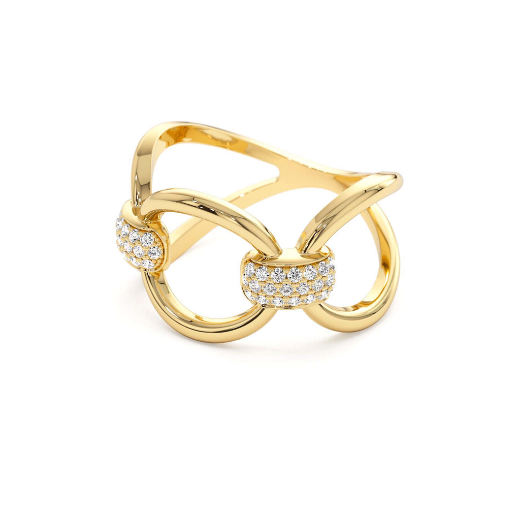 Unique Diamond Horsebit Pave Ring in 14K Gold — view 2