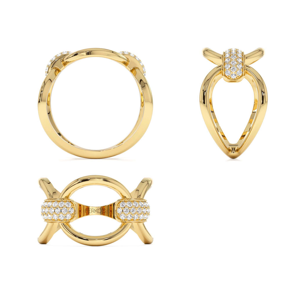 Unique Diamond Horsebit Pave Ring in 14K Gold — view 3