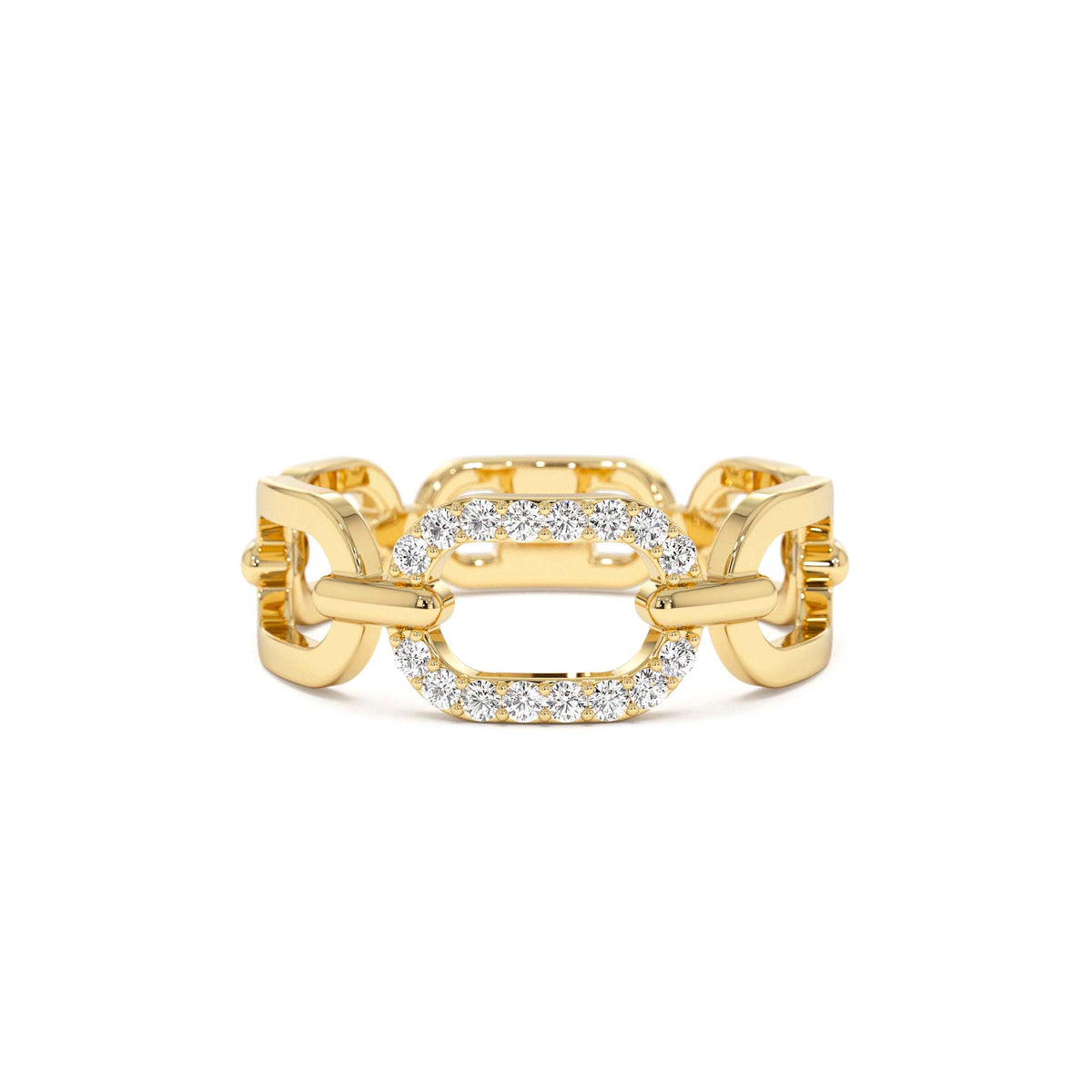 Diamond Buckle Chain Ring in 14K Gold — view 1