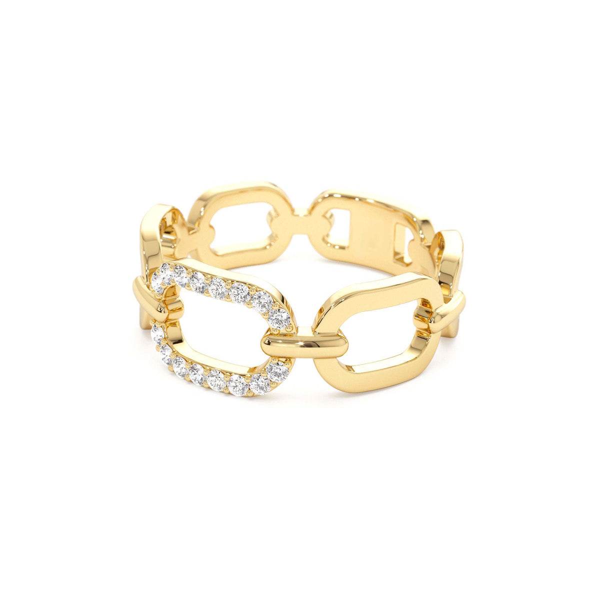 Diamond Buckle Chain Ring in 14K Gold — view 2