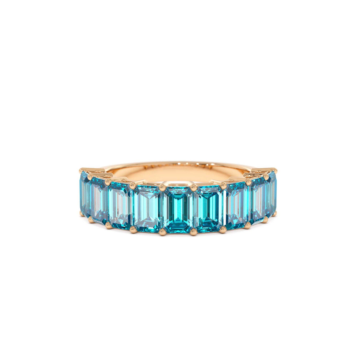 Emerald Cut Swiss Blue Topaz Nine Stone Ring 3.00ctw in 14K Gold — view 5
