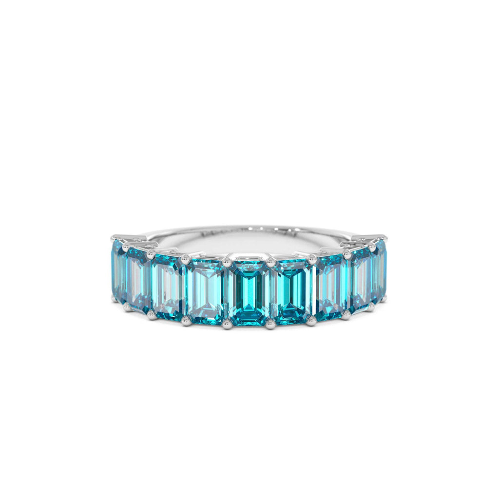 Emerald Cut Swiss Blue Topaz Nine Stone Ring 3.00ctw in 14K Gold — view 4