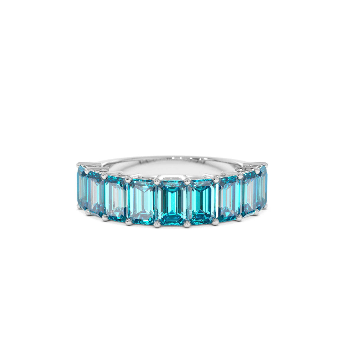 Emerald Cut Swiss Blue Topaz Nine Stone Ring 3.00ctw in 14K Gold — view 4