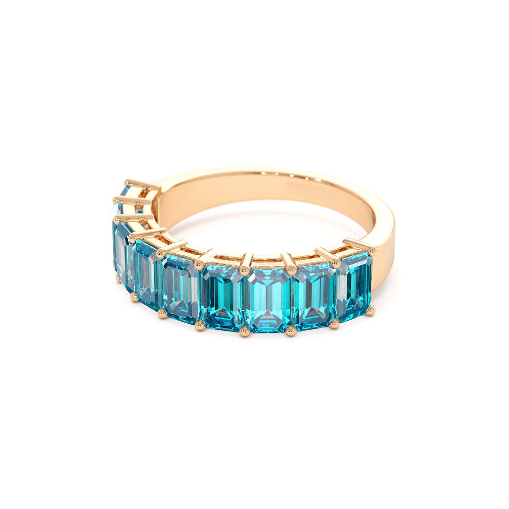 Emerald Cut Swiss Blue Topaz Nine Stone Ring 3.00ctw in 14K Gold — view 2