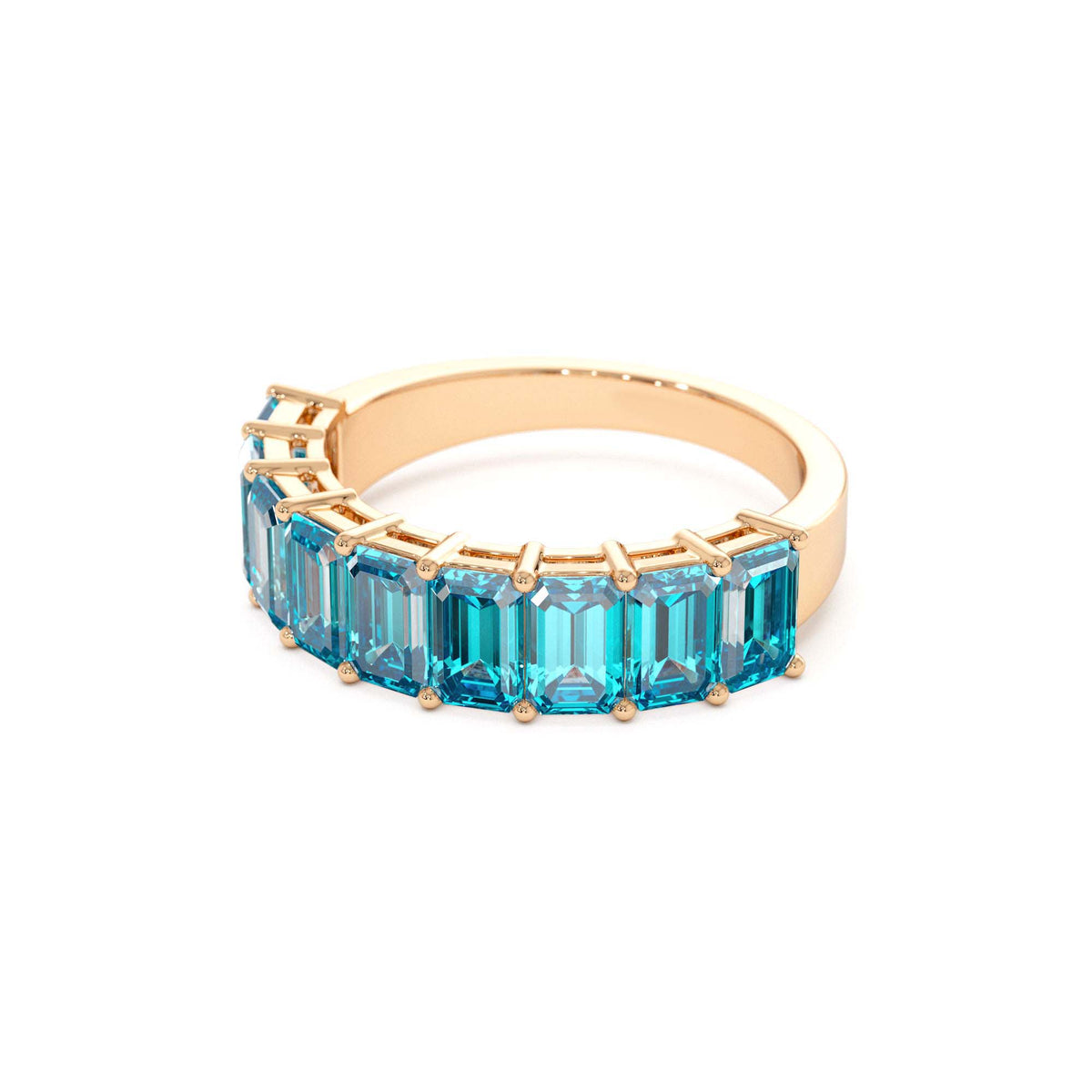 Emerald Cut Swiss Blue Topaz Nine Stone Ring 3.00ctw in 14K Gold — view 2