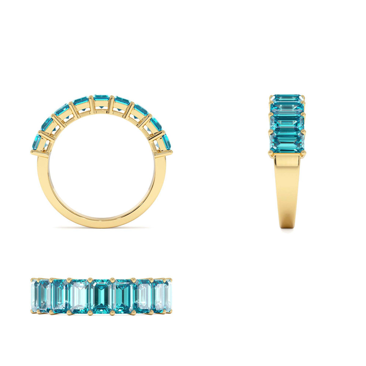 Emerald Cut Swiss Blue Topaz Nine Stone Ring 3.00ctw in 14K Gold — view 3