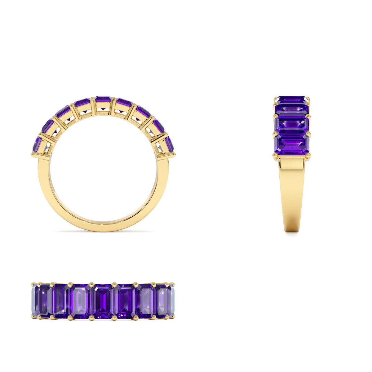 Emerald Cut Amethyst Nine Stone Ring 2.55ctw in 14K Gold — view 3