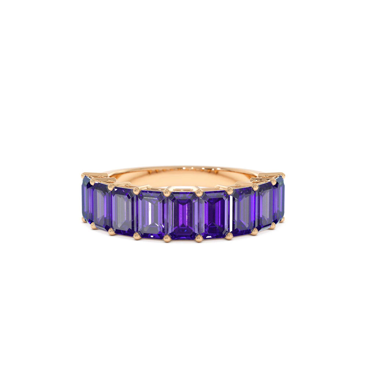 Emerald Cut Amethyst Nine Stone Ring 2.55ctw in 14K Gold — view 5