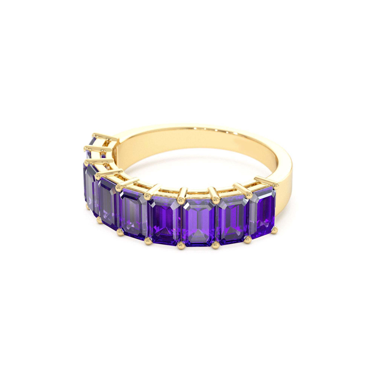Emerald Cut Amethyst Nine Stone Ring 2.55ctw in 14K Gold — view 2