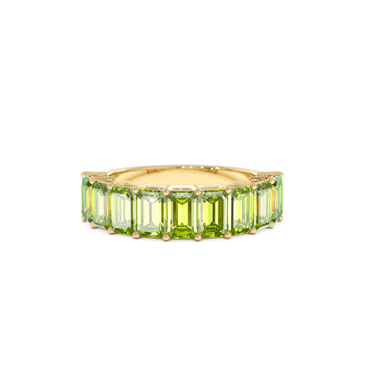 Emerald Cut Peridot Nine Stone Ring 2.35ctw in 14K Gold — view 1