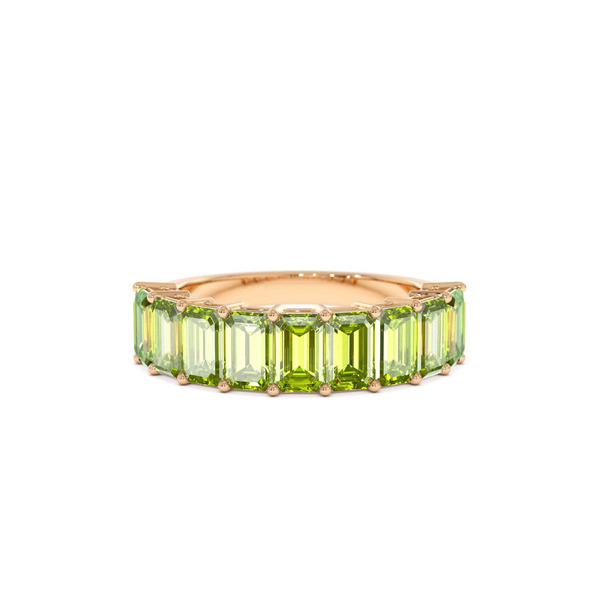 Emerald Cut Peridot Nine Stone Ring 2.35ctw in 14K Gold — view 5