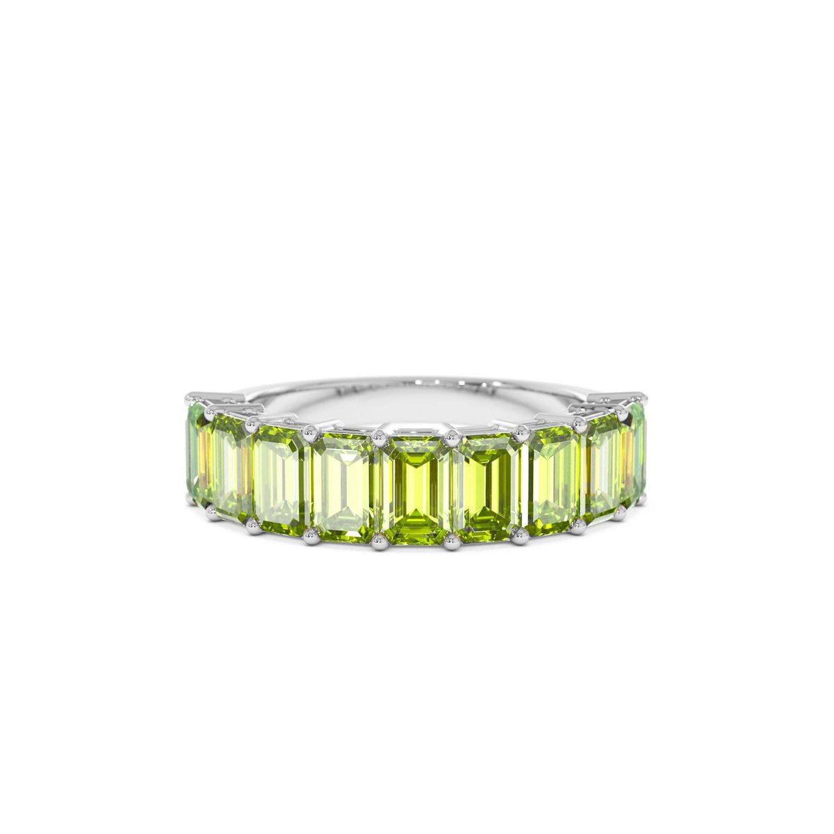Emerald Cut Peridot Nine Stone Ring 2.35ctw in 14K Gold — view 4