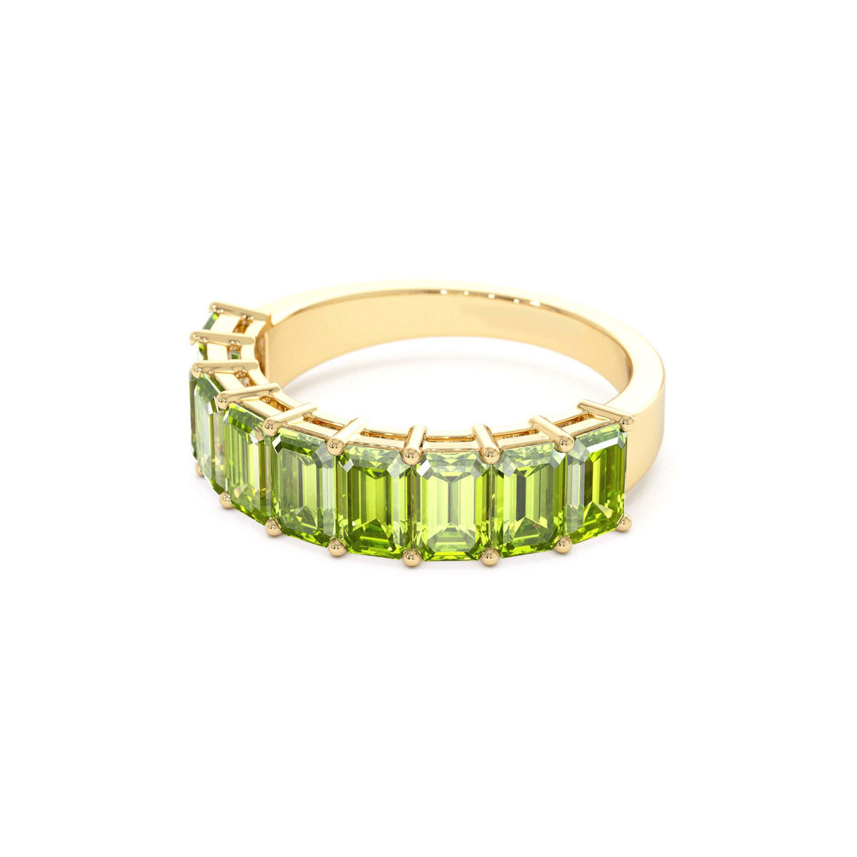 Emerald Cut Peridot Nine Stone Ring 2.35ctw in 14K Gold — view 2