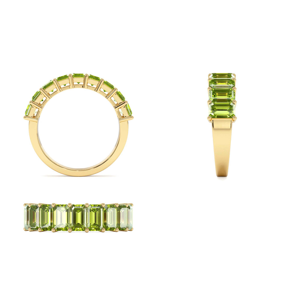 Emerald Cut Peridot Nine Stone Ring 2.35ctw in 14K Gold — view 3