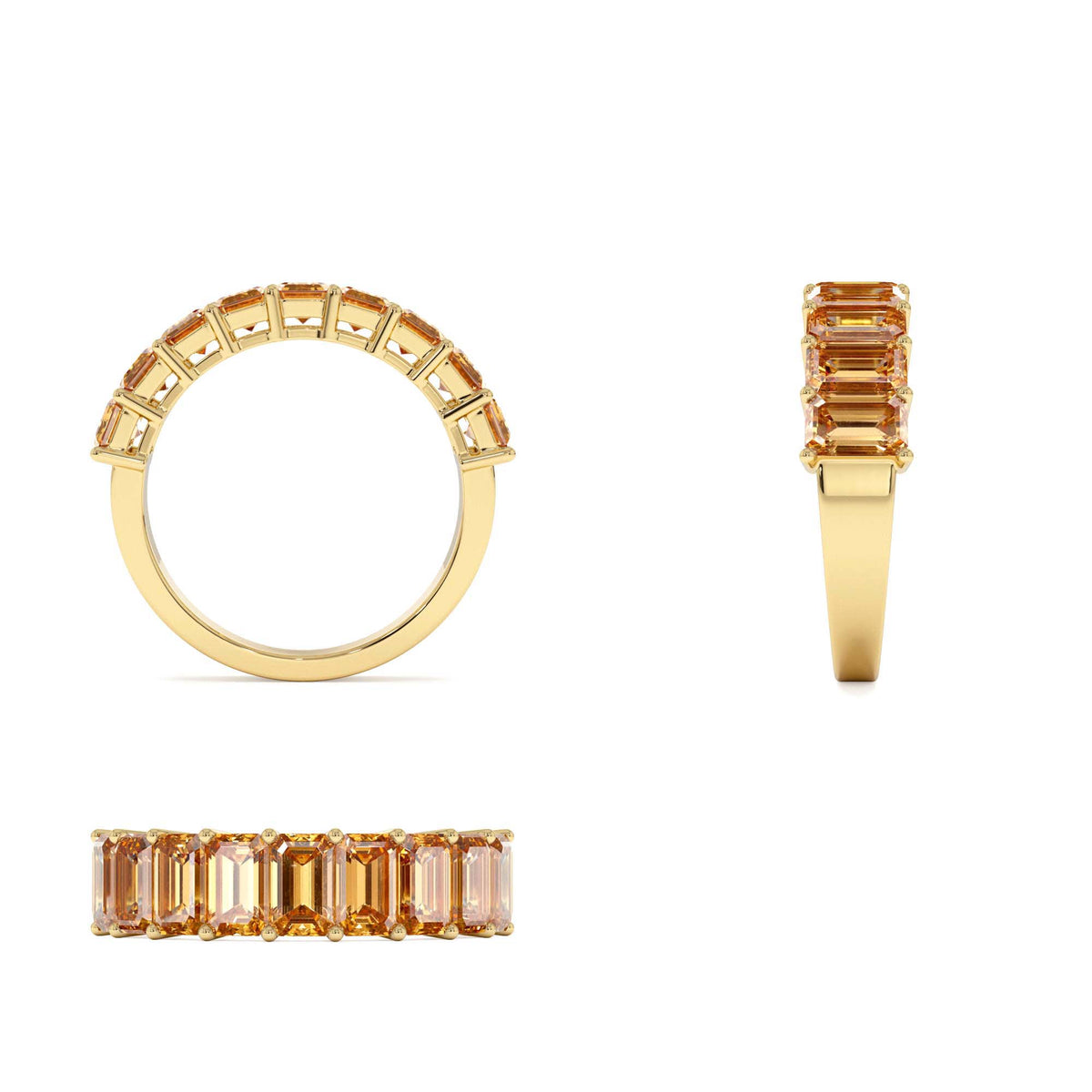 Emerald Cut Citrine Nine Stone Ring 2.70ctw in 14K Gold — view 3