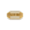 Ribbed Unique Design Diamond Signet Ring in 14K Gold — view 1