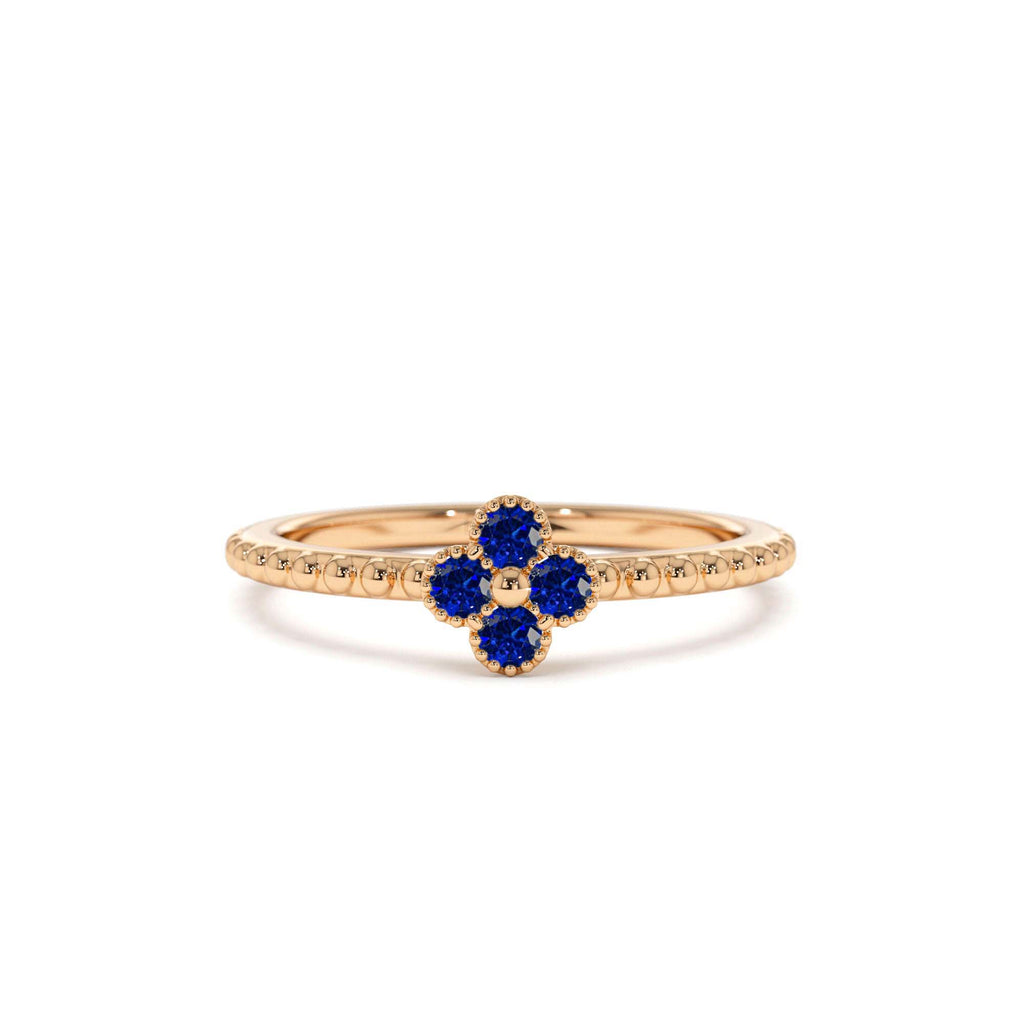 Sapphire Clover Ring in 14K Gold — view 5