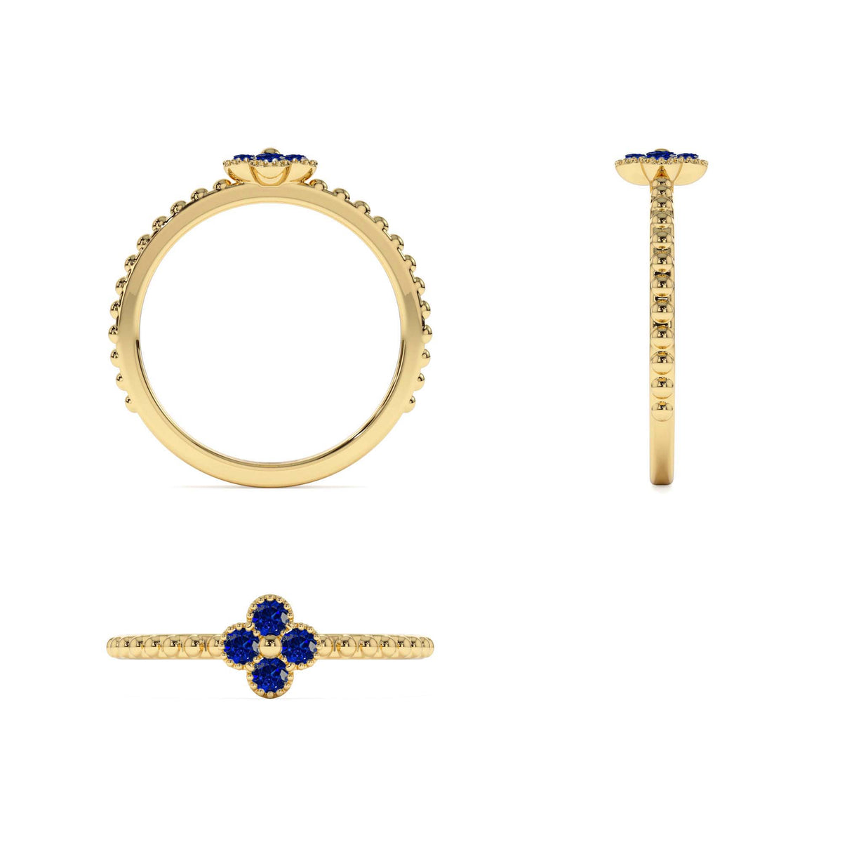 Sapphire Clover Ring in 14K Gold — view 3