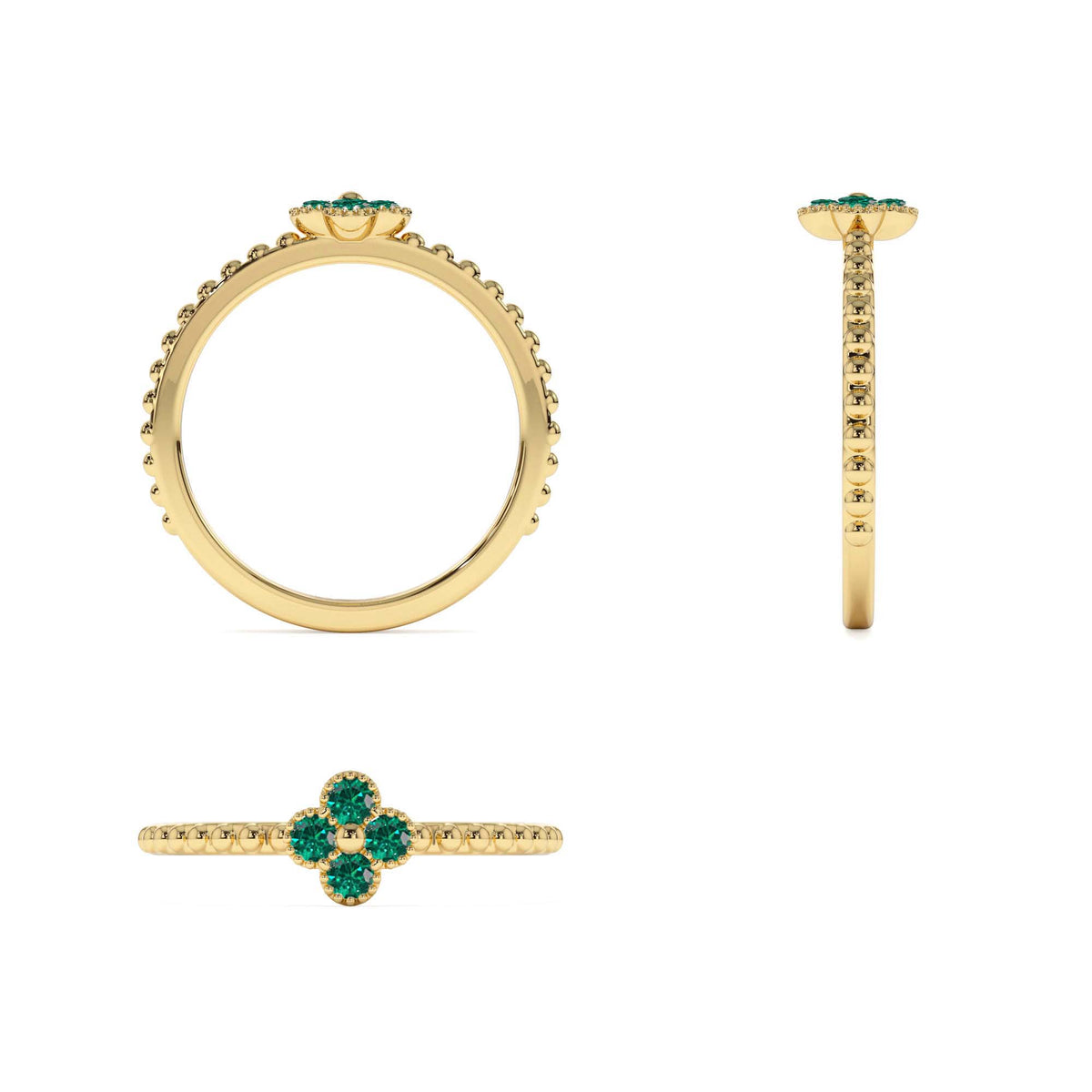 Emerald Clover Ring in 14K Gold — view 3