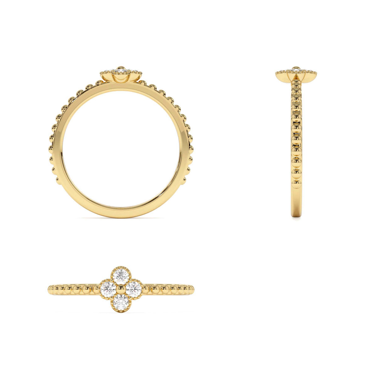 Diamond Clover Ring in 14K Gold — view 3
