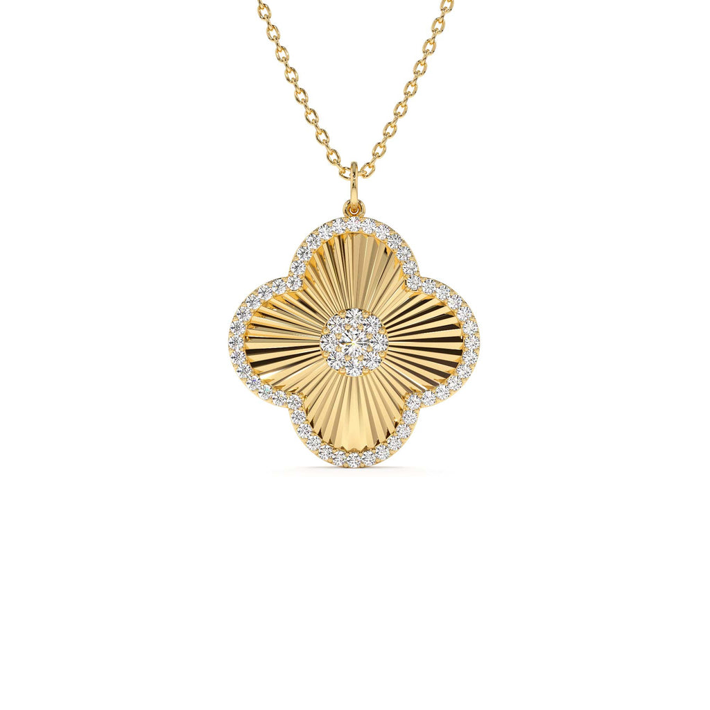 Textured Diamond Clover Charm Pendant in 14K Gold — view 1
