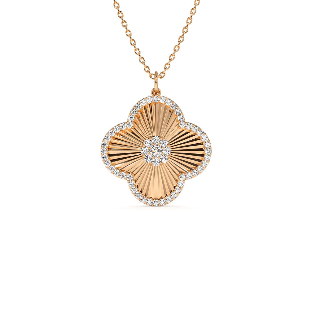 Textured Diamond Clover Charm Pendant in 14K Gold — view 4