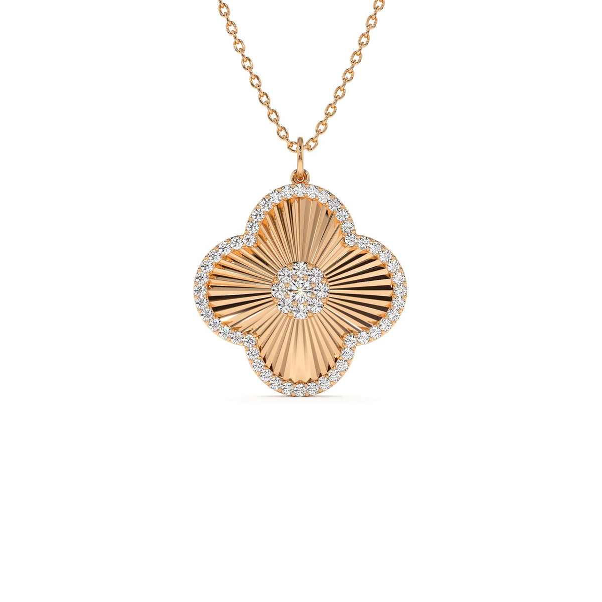 Textured Diamond Clover Charm Pendant in 14K Gold — view 4