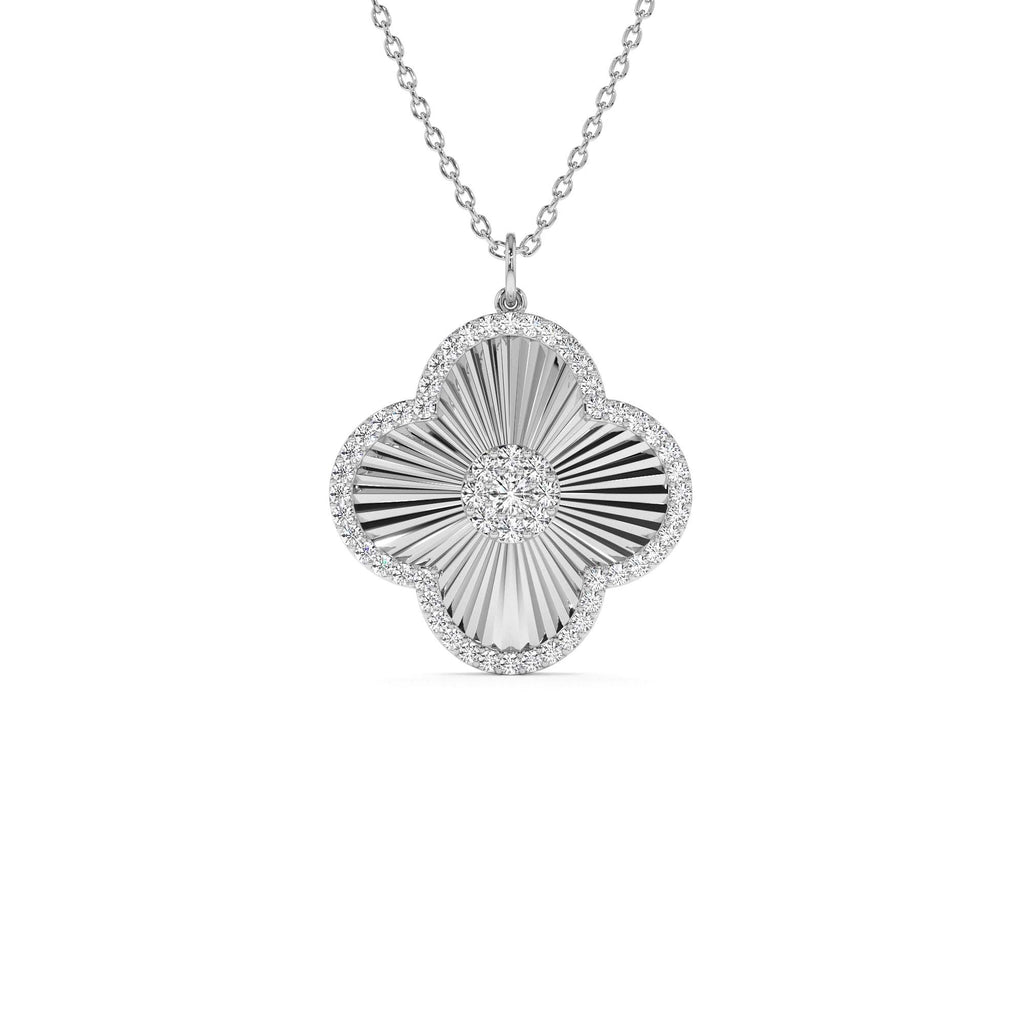 Textured Diamond Clover Charm Pendant in 14K Gold — view 3