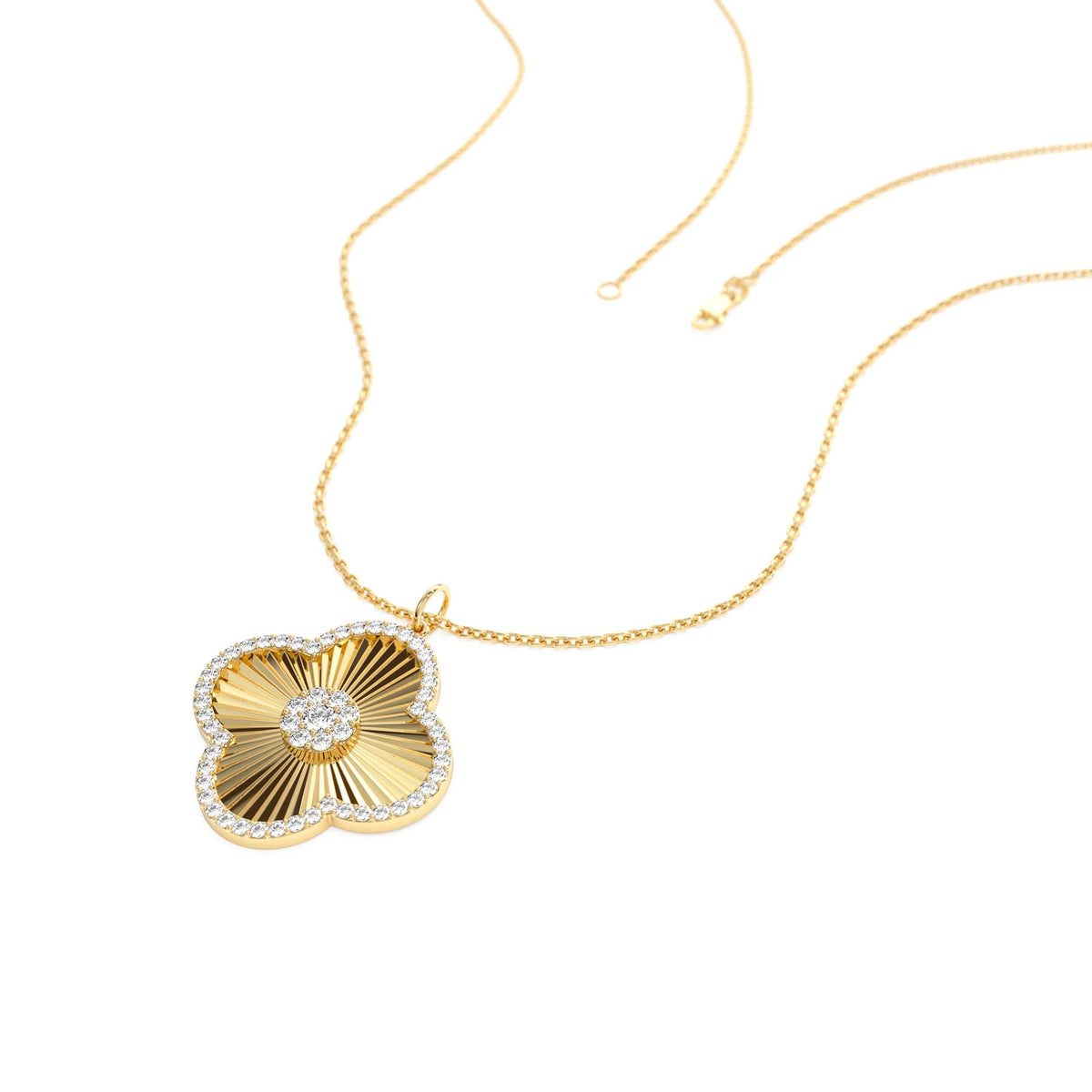 Textured Diamond Clover Charm Pendant in 14K Gold — view 2