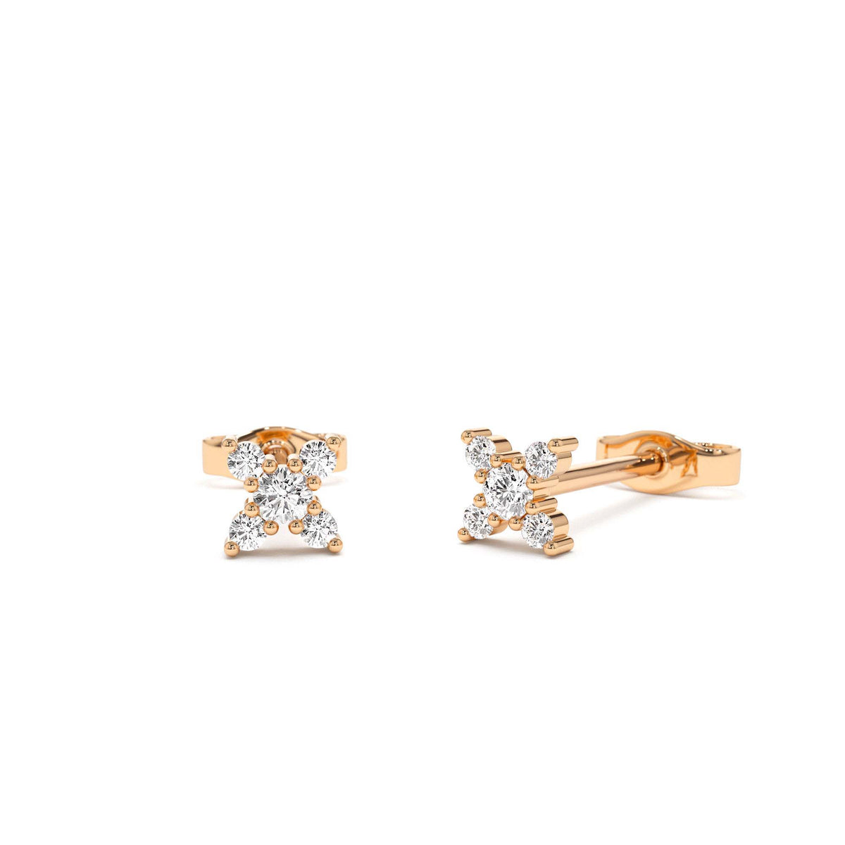 Criss Cross X Diamond Earring Studs in 14K Gold — view 4