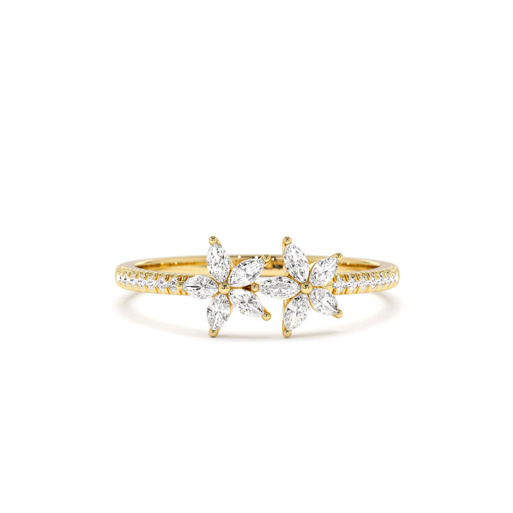 Marquise Shaped Diamond Flower Design Statement Ring in 14K Gold — view 1