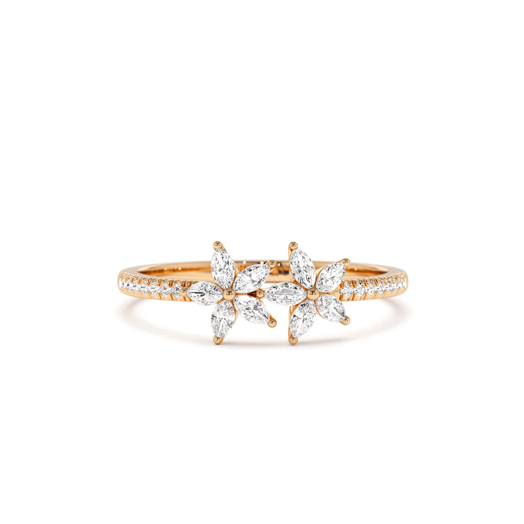 Marquise Shaped Diamond Flower Design Statement Ring in 14K Gold — view 5