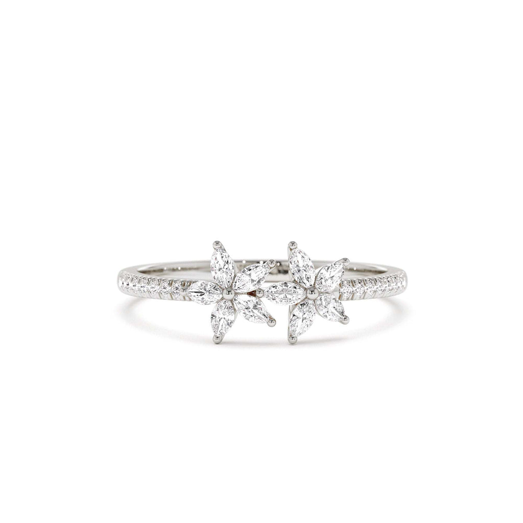 Marquise Shaped Diamond Flower Design Statement Ring in 14K Gold — view 4
