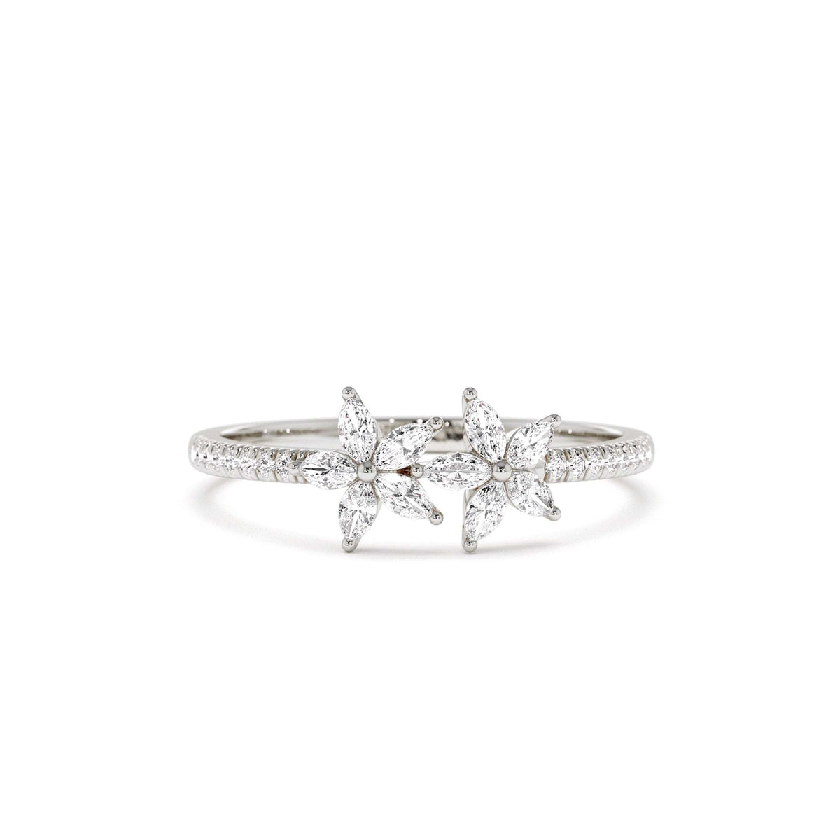 Marquise Shaped Diamond Flower Design Statement Ring in 14K Gold — view 4